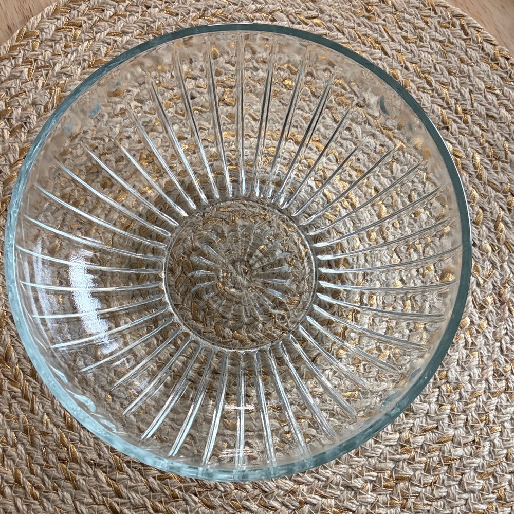 E. O. Brody Co. #C933 MCM Clear Glass Ribbed Serving Bowl - Textured Design